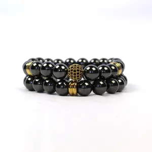 Ashley & Melissa Colson Magnetic Hematite Bead Bracelet Set With Gold Accents - Elasticized, 7.5 inches