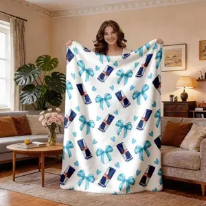 Bull Bull Can Blue Bow Heart Fresh Print Flannel Blanket,Baby blankets and adult blankets Large Size Ultra Soft Lightweight Warm Cozy Throw, Premium Flannel for Bed Sofa Office Camping Travel, Perfect Birthday Christmas Valentine's Day Gift for Women