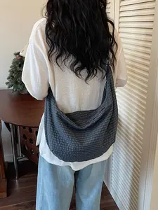 Gingham Half Moon Bag, Casual Lightweight Crossbody Backpack, Large Capacity Shoulder Bag, Perfect for Daily Use & Shopping