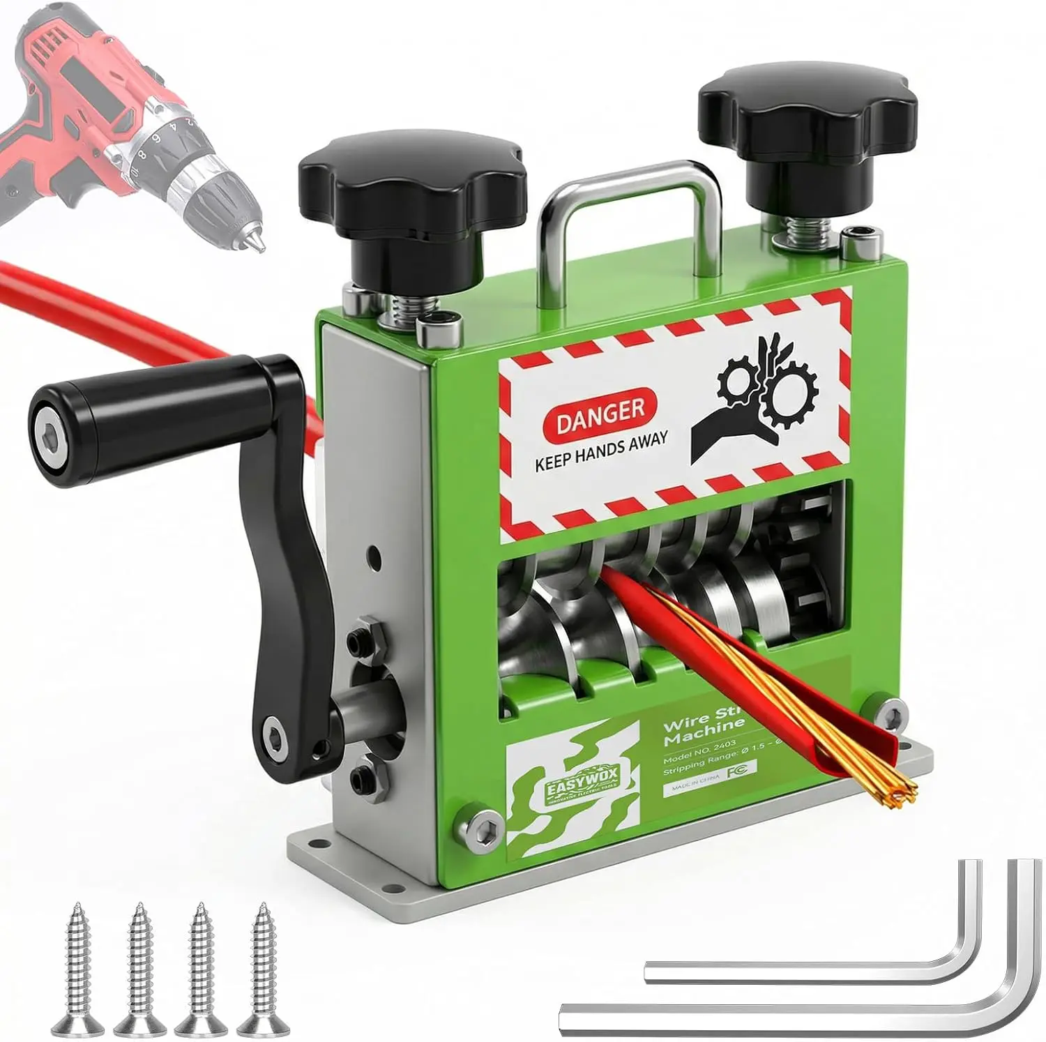 EasyWox Manual Wire Stripping Machine, Drill Powered Hand Crank Wire Stripper Tool with 6 Channels 5 Blades, Fits 0.06"–0.67" Wires, Scrap Wire Stripping Machine for Scrap Copper Recycling