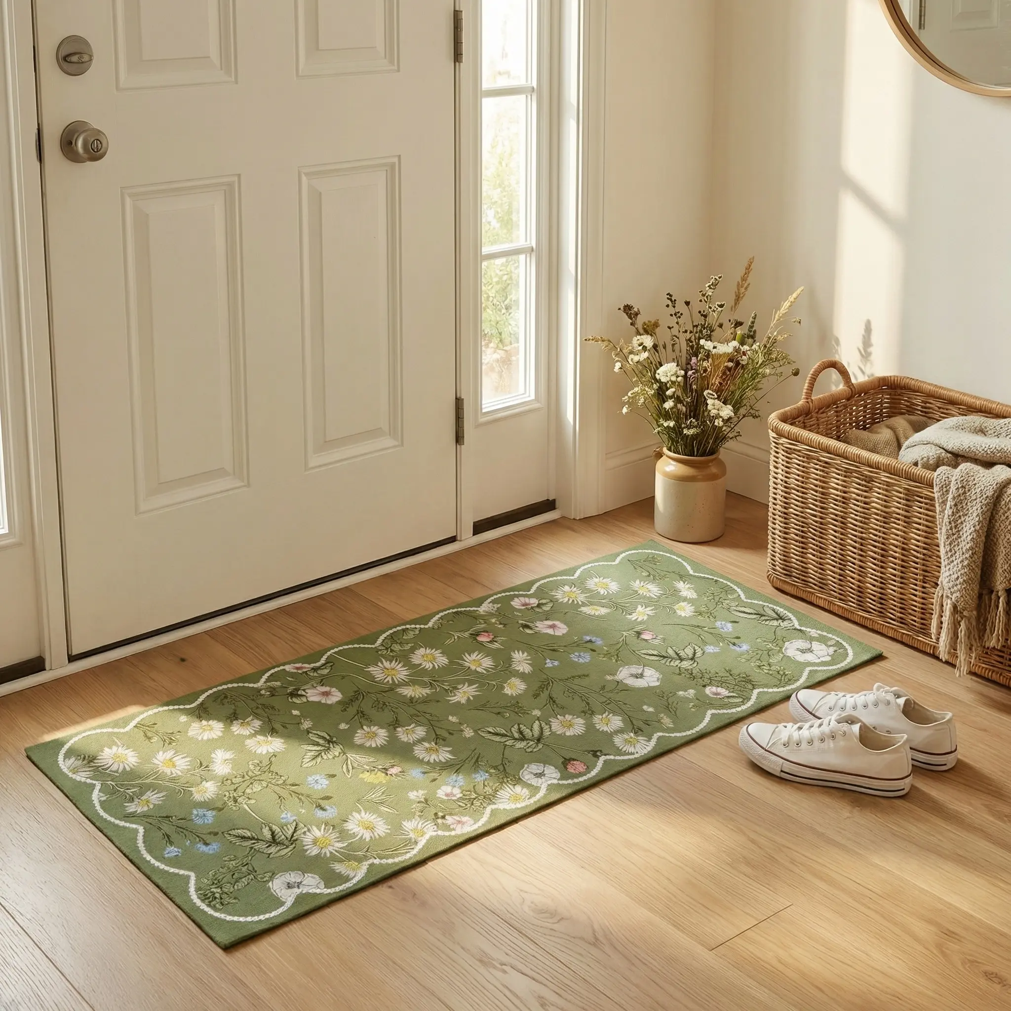 Rectangular Daisy Pattern Indoor Door Mat - 15.75x47.24 in, 1 Mat, Ultra Absorbent, Absorbs Fast, Non-Slip, Machine Washable for Entry,Bath
