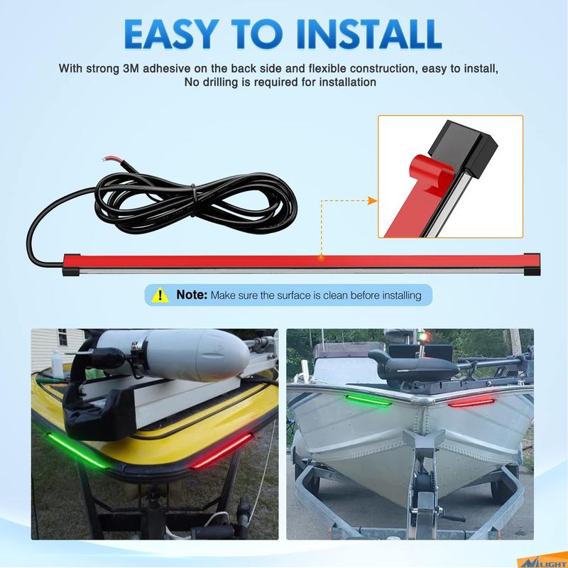 Nilight Boat Light Strip 2PCS 13Inch 66 LED Red Green Navigation Marine Bow Light 12V IP68 Waterproof for Universal Pontoon Boat Bass Boat Jon Boat Jetski Kayaki Portable USB Rechargeable Car LED Lights Vehicle