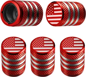 Tire Valve Stem Cap Cover - (5 Pack) Tire Air Cap Metal with Plastic Liner Corrosion Resistant Leak-Proof American Flag for Car Truck Motorcycle Bike Red