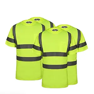 Men’s Class 3 Safety Lime Short Sleeve T-Shirt, 2-Pack or 4-Pack, with Reflective Tape, Breathable Dry Fit Summer Work Safety Top