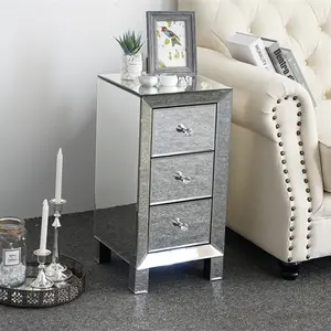 Modern and Contemporary Mirrored 3-Drawers Nightstand Bedside Table(High end and high-quality), side table, bedside furniture, side table with drawers, suitable for bedrooms and living rooms