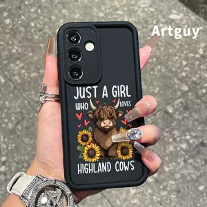 Phone Case Compatible with Samsung Galaxy S23 Ultra S24 Plus S25 S22+ Cute Highland Cow Drop Protection Shockproof Soft Silicone smartphone Cover