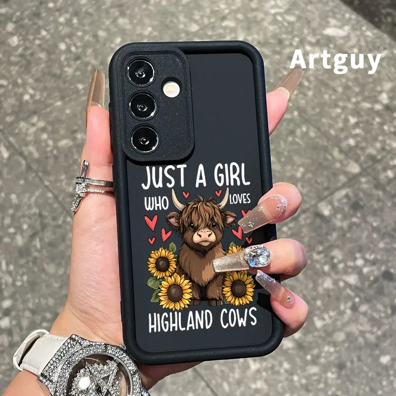 Phone Case Compatible with Samsung Galaxy S23 Ultra S24 Plus S25 S22+ Cute Highland Cow Drop Protection Shockproof Soft Silicone smartphone Cover