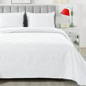 King Size Luxury Quilt Set - Ultra-Soft & Breathable, Durable Quilted Bedspread - Reversible Coverlet for Year-Round Comfort - 3 Pieces (1 Quilt, 2 Pillow Shams) in Timeless White