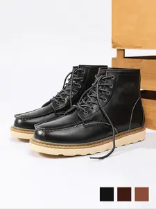 Men's Outdoor Boots, Sporty Lace Up Hiking Boots for Men, Fashionable Boots for Daily Wear