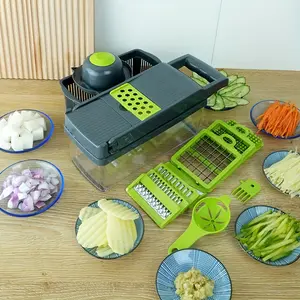 14-Piece Master Chef Vegetable & Fruit Chopper Set - Effortless Manual Slicing, Dicing & Mincing with Interchangeable Blades, BPA-Free Container, Space-Saving Design - Perfect Household Kitchen Gadgets for Home Cooks