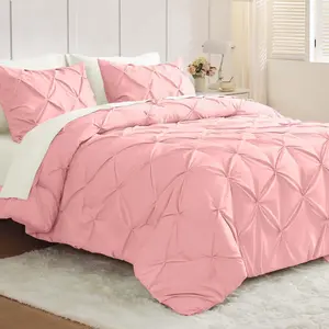 California King Comforter Set 7 Pieces - Bed in a Bag Cal King for All Season, Pintuck Bedding Comforter Sets with Comforter, Flat Sheet, Fitted Sheet and Pillowcases & Shams, Pink & Ivory
