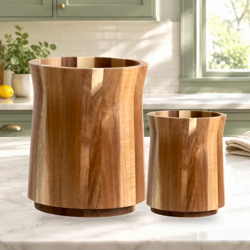 360° Rotating Acacia Wooden Knife Holder - Sturdy Stylish Kitchenware Utensil Storage, Natural Grain, Large Capacity for Knives & Daily Tools, Farmhouse Home Decor Kitchen Accessories Countertop Organizer