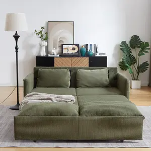 Bellemave Modern 3-in-1 Pull-Out Sleeper Sofa Bed - 2-Seat 64.5-in Corduroy Upholstered Living Room Couch, Converts into Recliner, Durable Extendable Adjustable, Classic Glam, 2 Pillows, Side Pockets, Easy to Assemble
