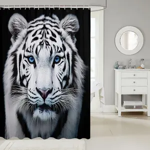 White Tiger Shower Curtain, 3D Wild Animal Tiger Bath Curtain for Boys Girls Cool Tiger Bathroom Decor Wildlife Print Waterproof Curtain