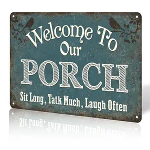 Decor Welcome to Our Porch Sign, Aluminum Metal Wall Sign for Home, Bar, Farmhouse, 12x8 Inches Use Outdoor/Indoor