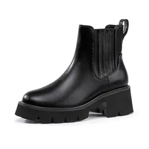 IDIFU Women's Elastic Chelsea Boots Black Ankle Boots Women Waterproof Rain Boots fashionable ankle Women's Ankle 8053  platform Women's Elastic chelsea ankle