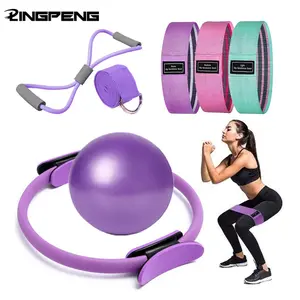 Women's Essential Yoga Pilates Set, Home Pilates Equipment, Home Exercise Kit with Pilates Ring and Ball, Hip Band, Figure 8 Resistance Bands, Stretchable Yoga Strap