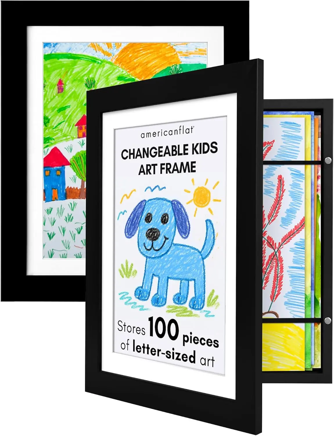 2-Pack Magnetic Kids Artwork Frame - 8.5x11 Letter Size with Mat, Front-Opening, 150-Capacity Drawings Holder, Wall Display Decor, Photo Storage, Indoor Recreation Gift, Stores Artwork, Holds Drawings