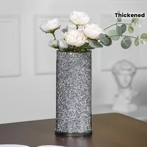 1pc Elegant Silvery Crystal Diamond Glass Home Decorative Vase with Smooth Cutting and Thickened Bottom Design, Perfect for Living Room or Office Decor, Vases Home Decor