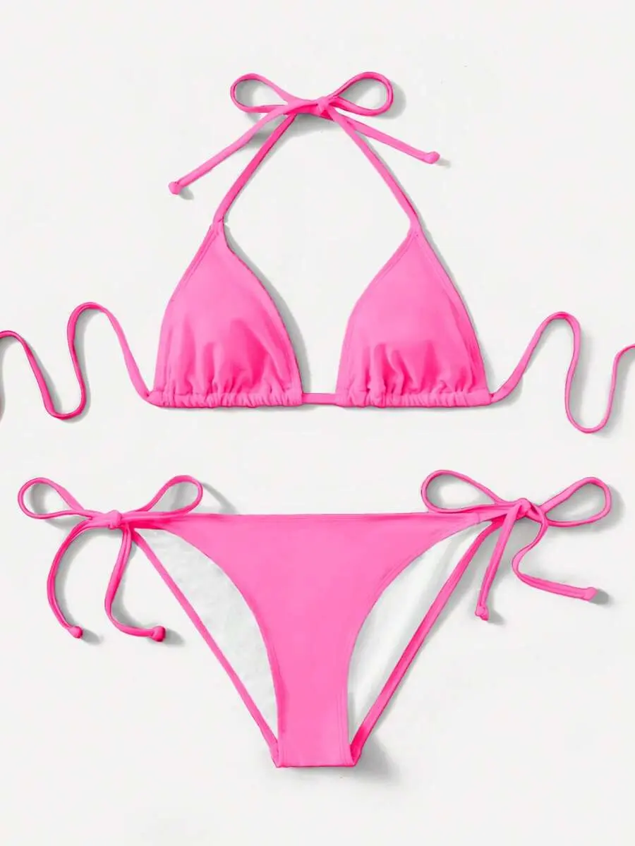 Swim Basics Hot Pink Bikini Set For Beach Beach Party Holiday Holiday Summer Sexy