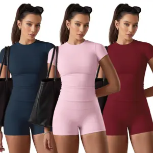 New Summer Activewear for Women - a Fitted Short-Sleeve Top Paired with High-Waisted Shorts Featuring Pockets, Designed to Be Skin-Friendly And Breathable, Providing Tummy Control, Perfect for Outdoor Activities