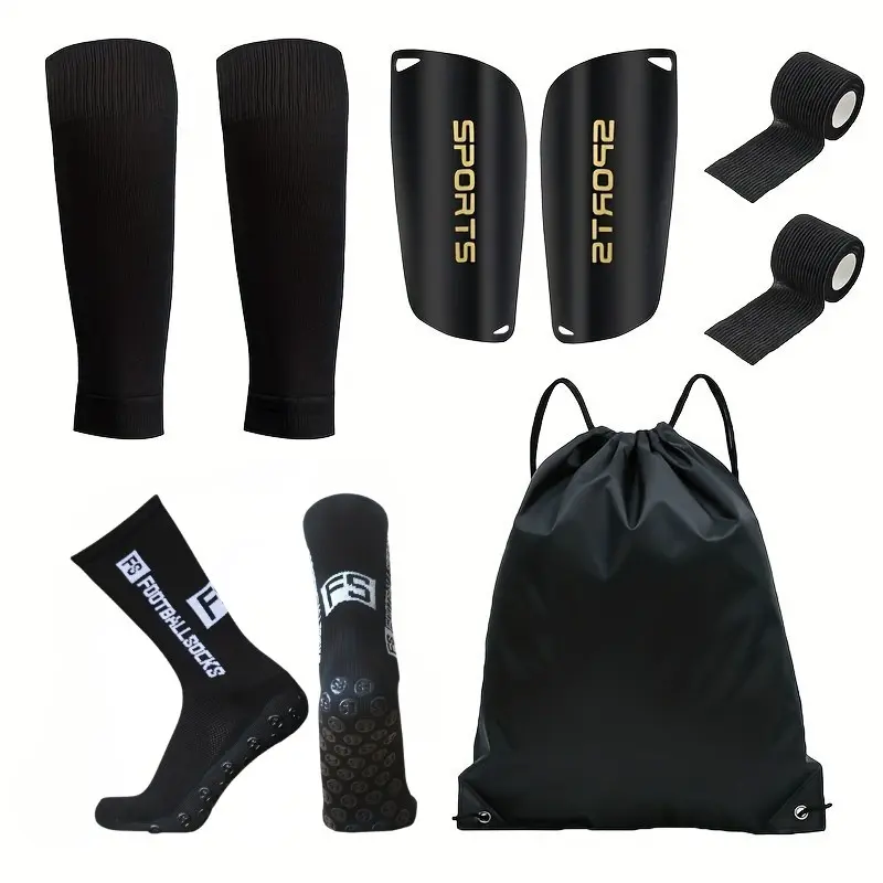 Football Sports Gear Set, Football Kits, ///blue, Includes Shin Guards, Knee Pads, Adhesive Bandage, Non-Slip Socks, Drawstring Backpack, Football Equipment