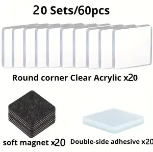 (20sets) DIY Acrylic Fridge Magnet Kit - Colorful Rectangular Refrigerator Magnets for Photos, Photo Albums & Stickers, Ideal Valentine's Day Gift for DIY Enthusiasts, Office Whiteboard & Kitchen Home Decor, Magnets for Fridg Utensils Compact Metal month