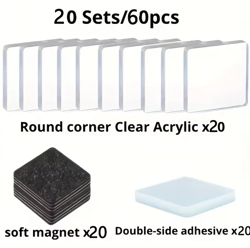 (20sets) DIY Acrylic Fridge Magnet Kit - Colorful Rectangular Refrigerator Magnets for Photos, Photo Albums & Stickers, Ideal Valentine's Day Gift for DIY Enthusiasts, Office Whiteboard & Kitchen Home Decor, Magnets for Fridg Utensils Compact Metal month