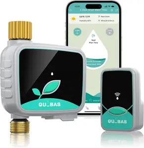QUOBAS Smart WiFi Water Timer for Garden Hose, 1 Zone Brass Sprinkler Timer with App Control & Rain Delay/Auto/Manual 3 Modes for Drip Irrigation, Pool & Lawn, Battery Powered
