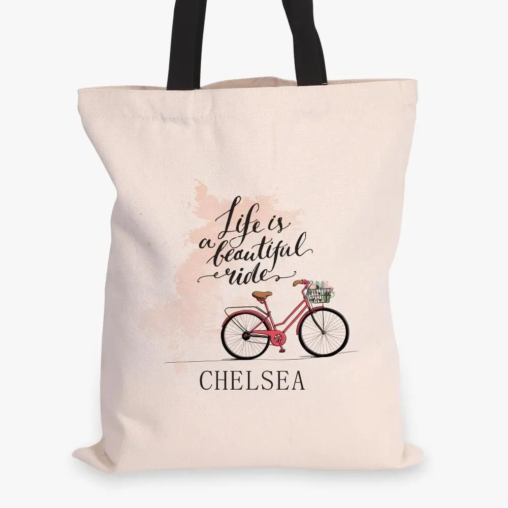 Life Is A Beautiful Ride Custom Black Handle Tote Bag
