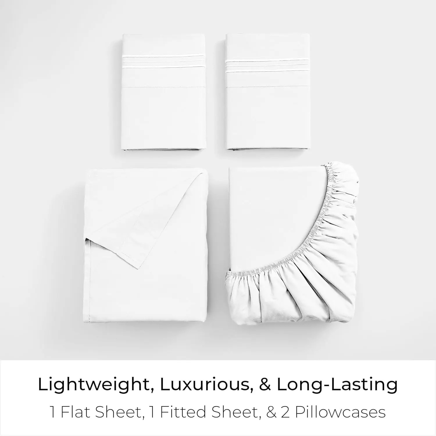 Mellanni Queen 4PC Sheet Set - Luxury Hotel Bedding Soft Cooling Wrinkle & Stain Resistant White Lightweight Luxurious Long-Lasting 1 Flat Sheet 1 Fitted Sheet & 2 Pillowcases