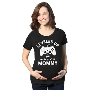 Maternity Leveled Up to Mommy T Shirt Cute Pregnancy Video Game Tee Funny Graphic Maternity Tee Cute Pregnancy Tees With Plus Sizes Pregnant Nerd Maternity Wear Funny Gamer Short Sleeve Maternity Shirts Black