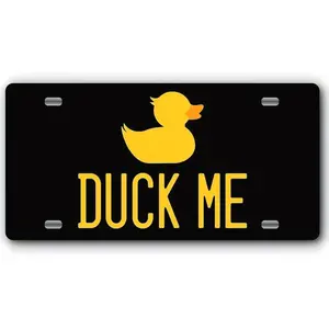 Duck Duck Front License Plate - Vanity Plate for Ducking Enthusiasts Compatible with for JEEP Vehicles- Duck Me Tag - Hand Made in The USA Black - Duck Me