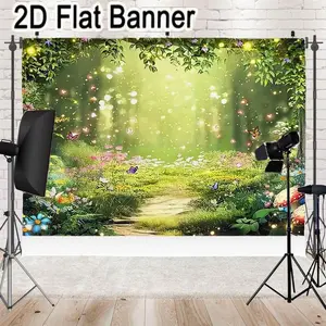 2D flat banner, 1pcEnchanted Forest Path Backdrop, Magical Fairy Tale Party Decorations for Birthday, Fantasy Event Photography