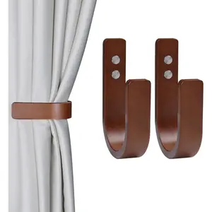2 Set Curtain Tiebacks & Holdbacks -   Wall-Mounted U-Shaped Hooks with Stainless Steel Screws, Durable Curtain Tie Backs, Pull Backs for Drapery & Window Decor (Coffee, 2)