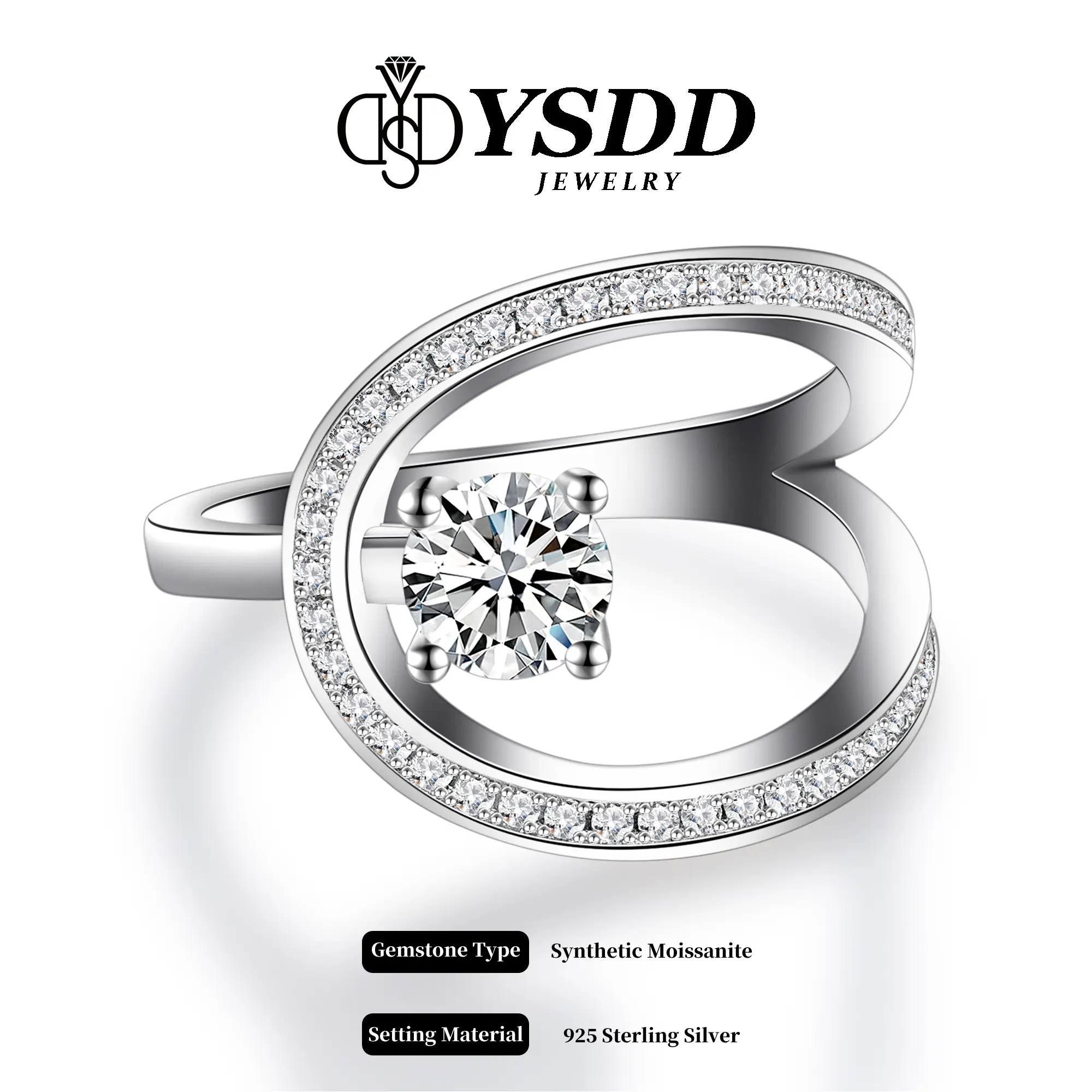 Women's 925 Sterling Silver Circle Swirl Cluster Ring - 0.5Ct D Color VVS1 Clarity Synthetic Moissanite Engagement Ring for Thumb-Index, Ideal Mother's Day Gift (#286 Surprise of the Day)