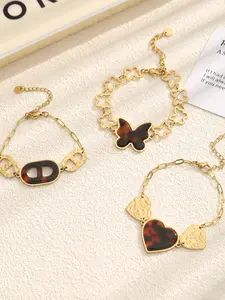 Fashion Adjustable Stainless Steel Bracelet, Versatile Butterfly Heart Charm Design, Minimalist Style Jewelry for Women, Fashion Modern Accessories