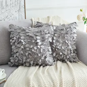 REGALWOVEN 3D Decorative Throw Pillow Covers, Satin Solid Square Pillowcase for Sofa Bedroom, Set of 2 18 x 18 Inch Grey