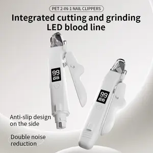 Two-in-one LED screen display pet nail trimmer, all-in-one clipper first and then grinding, with LED light with nail collection cap, low noise and non-slip handle, 2026 new pet nail clipper trimmer, USB charging