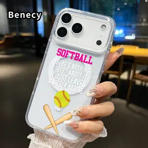 Softball Elegance Pattern Magnetic Phone Case for iPhone 17 16  Pro Max Plus 15 14 13 12 11 Air E Anti-Yellowing Shockproof Lightweight Transparent Acrylic Large Hole Soft Cover Supports Wireless Charging