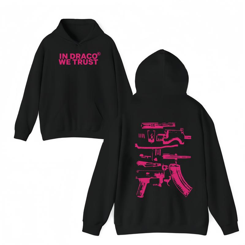 In Draco We Trust Hoodie - Black Unisex Long Sleeve Hoodie with Multi-color Design for Men & Women Casual Wear Tops