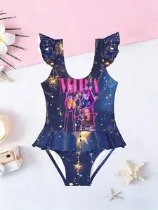 Girls' All-Over Printed Jumpsuit, Slim-Fit Casual Style, Natural Waist Design, Trendy Fashionable Childrenswear