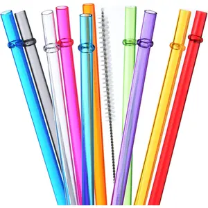 10.5 in Long Rainbow Colored Reusable Tritan Plastic Replacement Straws for 16 OZ 20 OZ 30 OZ , Set of 10 with Cleaning Brush Utensils