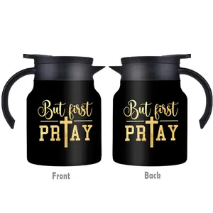 1pc/34oz/1000ml/Insulated Flask,Double Walled Insulated Coffee Pot,Stainless Steel Tea Kettle With Handle And Lid,But First Pray Perfect For Family And Friend Gatherings,Father's Day Gifts,Mother's Day Gifts,Christmas Gifts