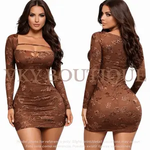 Floral Cut-Out Long Sleeve Bodycon Dress PV