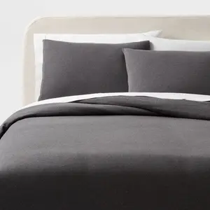 King Jersey Duvet and Sham Set Dark Gray Heather - Threshold: Cotton Knitted Bedding, Zipper Closure Pillowcases