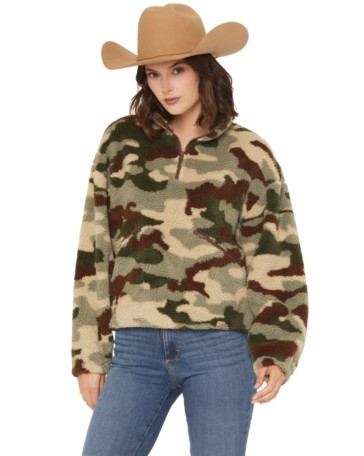 Rock & Roll Denim Women's And Women'S Camo Print Sherpa Pullover - Bw91c07007