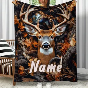 Personalized deer blanket, lightweight flannel bedding, digital printing, soft and warm, wedding souvenir,short rest blanket  Light, soft and breathable