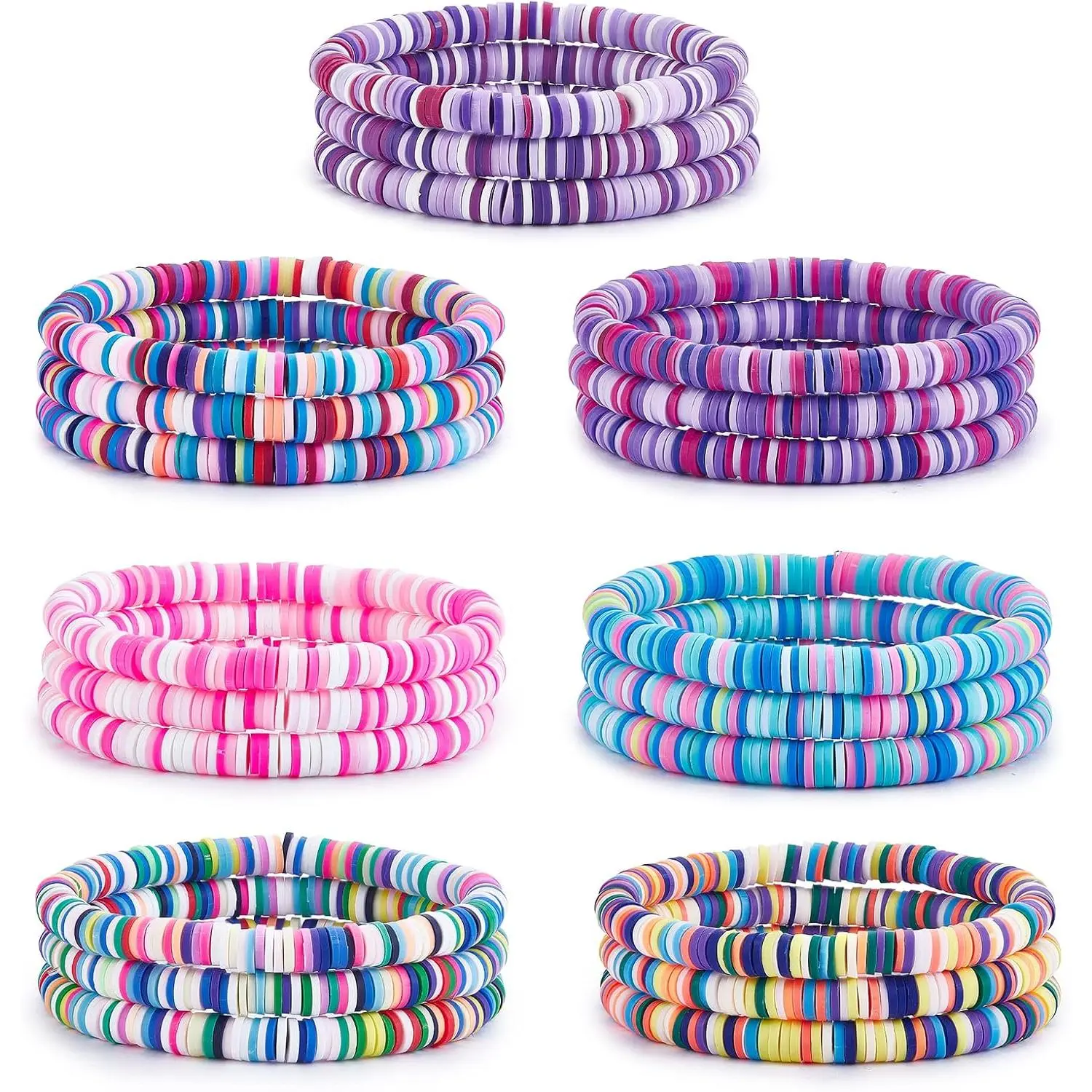 Heishi Surfer Bracelets Set Polymer Clay Heishi Beads Stretch Bracelets Multi-Layer Stackable Friendship Bracelets Bohemia Summer Beach Jewelry for Women summerwins
