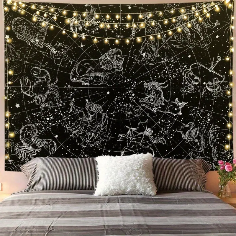 Velvet Astrology 12 Constellation Wall Tapestry, Tarot-Inspired Bohemian Decor for Living Room, Bedroom
